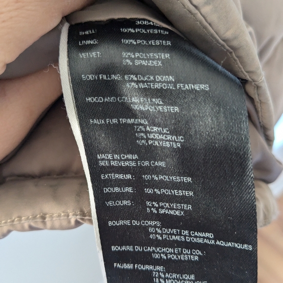 Calvin Klein Puffer Jacket Beige Taupe Fitted Faux Fur Hoodie Size S - Picture 8 of 8